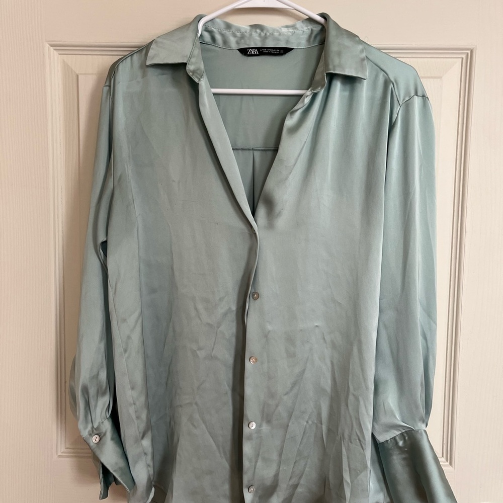 Zara Satin Button-Up Shirt